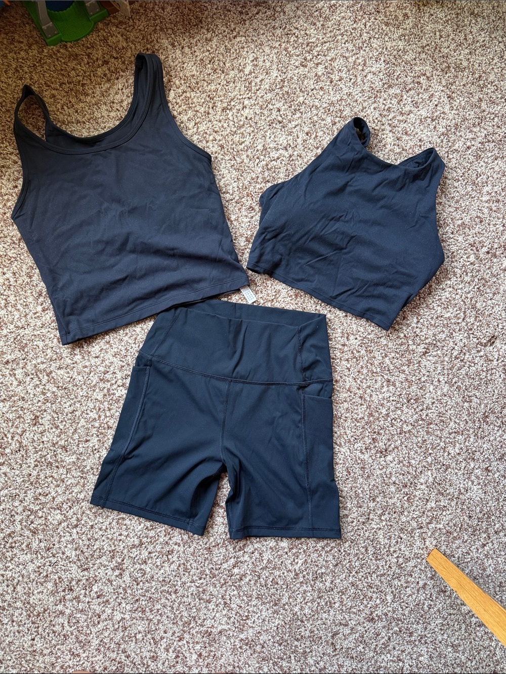 CRZ YOGA Navy Biker Shorts, Sports Bra, and Tank size medium